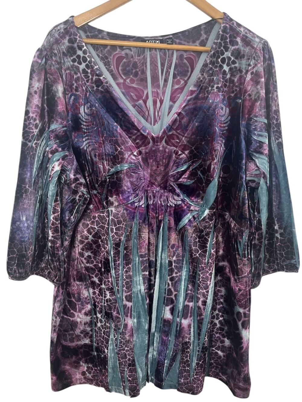 Apt 9 Velveteen Animal Print Tunic Top 3XL Womens V-Neck Multicolor Y2K Purple